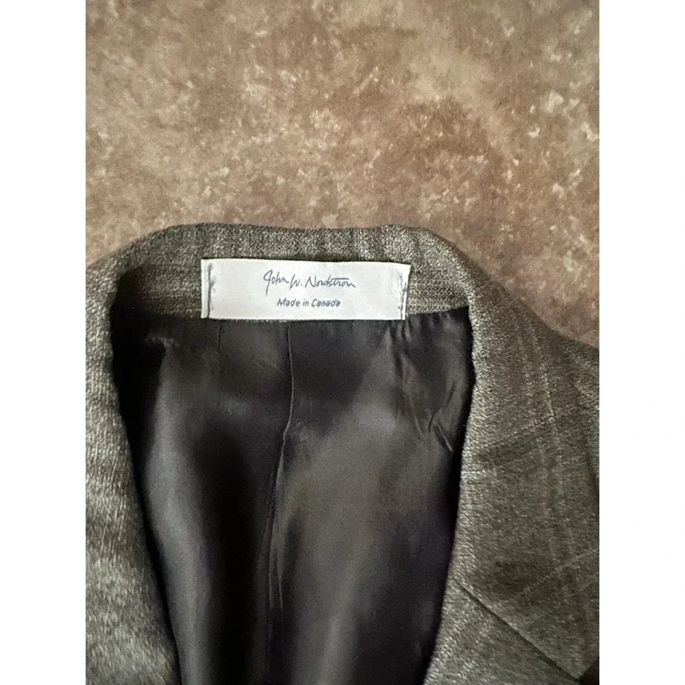 VTG John Nordstrom Sport Coat Mens 43L Tan Brown Plaid Wool Three‎ Button Blazer